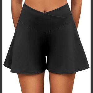 Women's Whimsical Flowy Black High-Waisted AthleticShorts, Size S